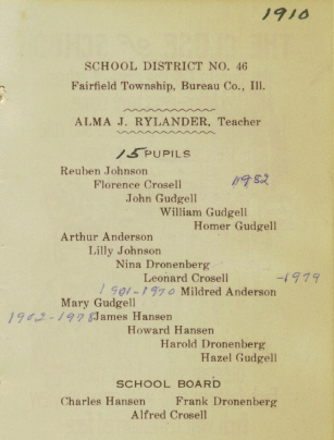 School Dist. 46 Fairfield Twp. 1910