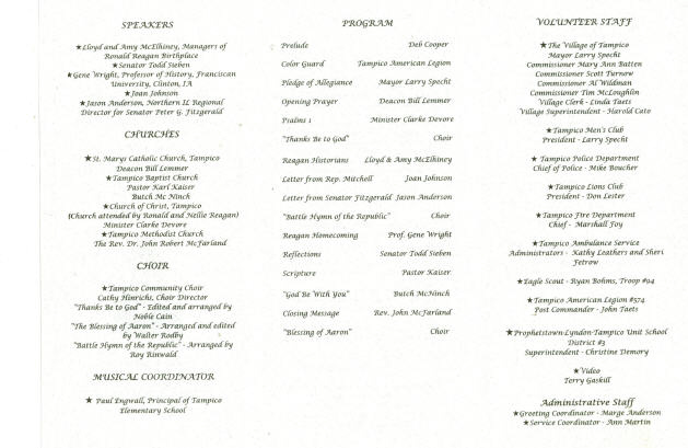 Program for Reagan Memorial Service